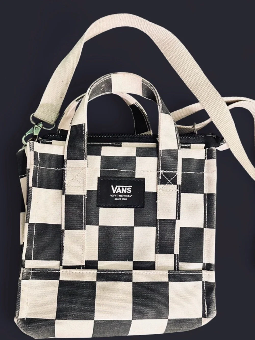 Vans Black and White Checker Canvas Mini Tote Crossbody - Picture 1 of 3